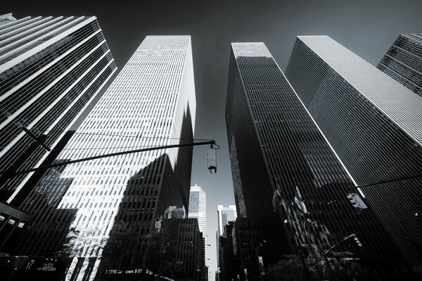 Foto in bianco e nero dei grattacieli di New York