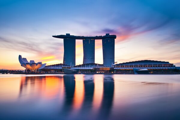 Hotel buildings in Singapore at dawn