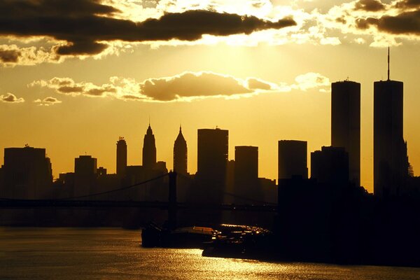 Evening sunset of skyscrapers in New York