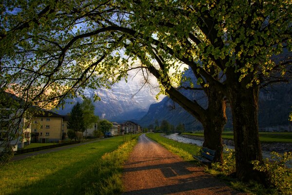 Vue sur les Alpes dans l une des villes de Suisse