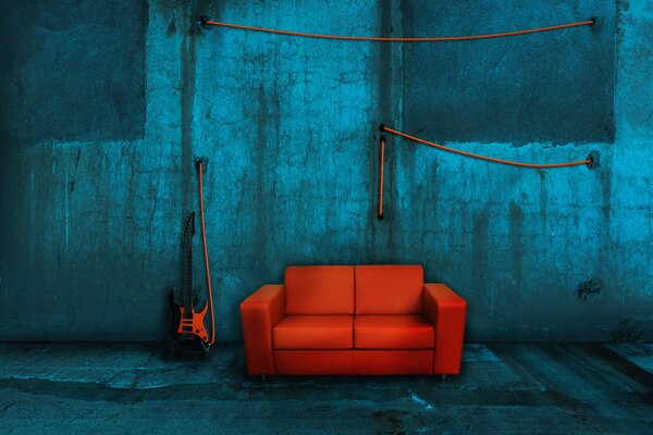 Sofa and Guitar in the loft