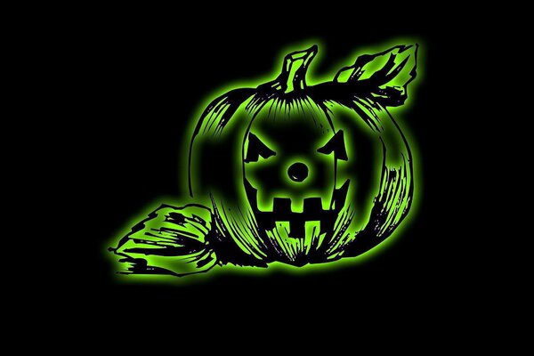 Halloween green pumpkin on black background