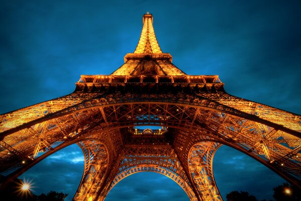 Eiffel Tower at night with lighting