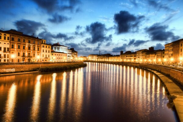 The water surface of Italy. Clouds over the city of Pisa