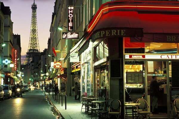 Night streets with a view of the tower