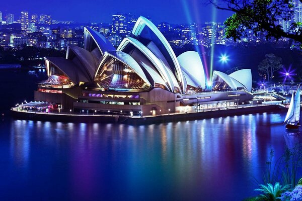 The building of the Opera House in Sydney. Night view