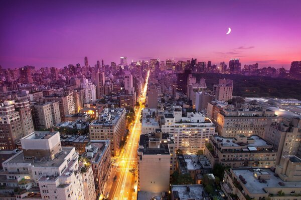 Paisaje nocturno y Luna en nueva York