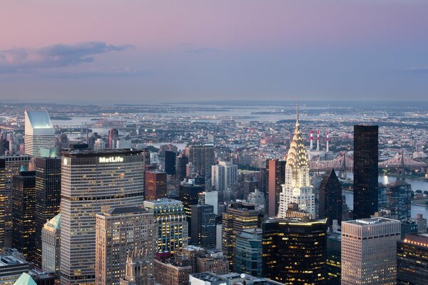 Beautiful buildings against the background of the evening sunset