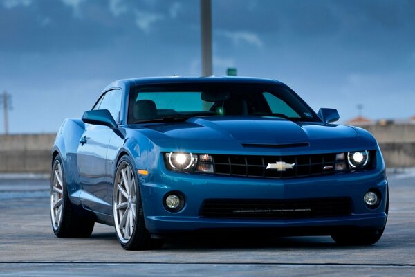 Chevrolet Camaro-blue under a blue sky