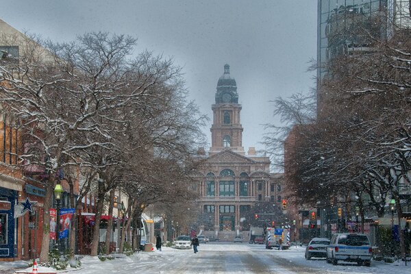 Gerichtsgebäude mit Texas im Winter