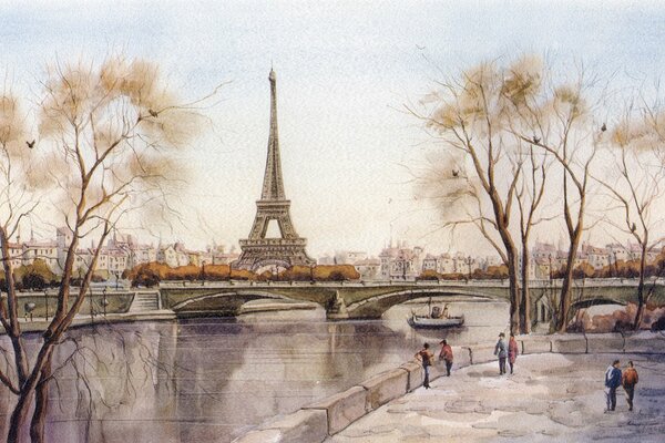 Dibujo de la ciudad de París torre Eiffel