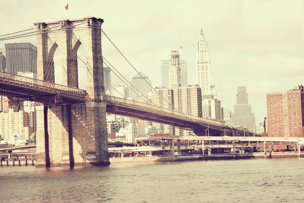 Ponte di Brooklyn sul fiume in tutta la sua gloria