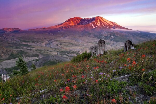 Beautiful landscape, sunset and mountains