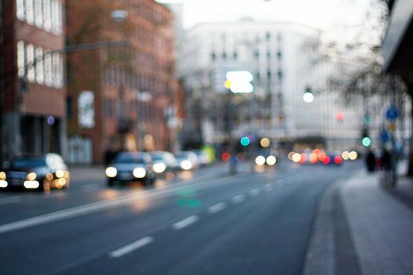 Prague street in the headlights