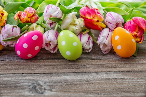 Easter eggs surrounded by flowers