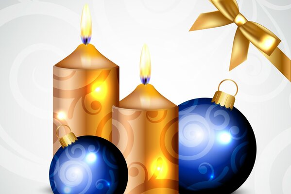 Sfondo di Natale con candele e palline di Natale blu