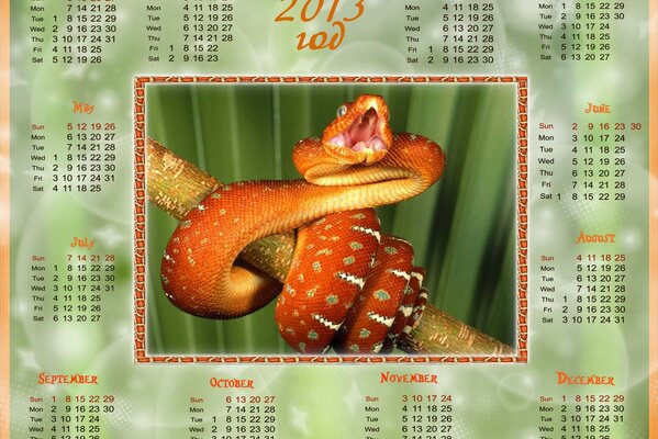 Calendar with the image of the year of the snake