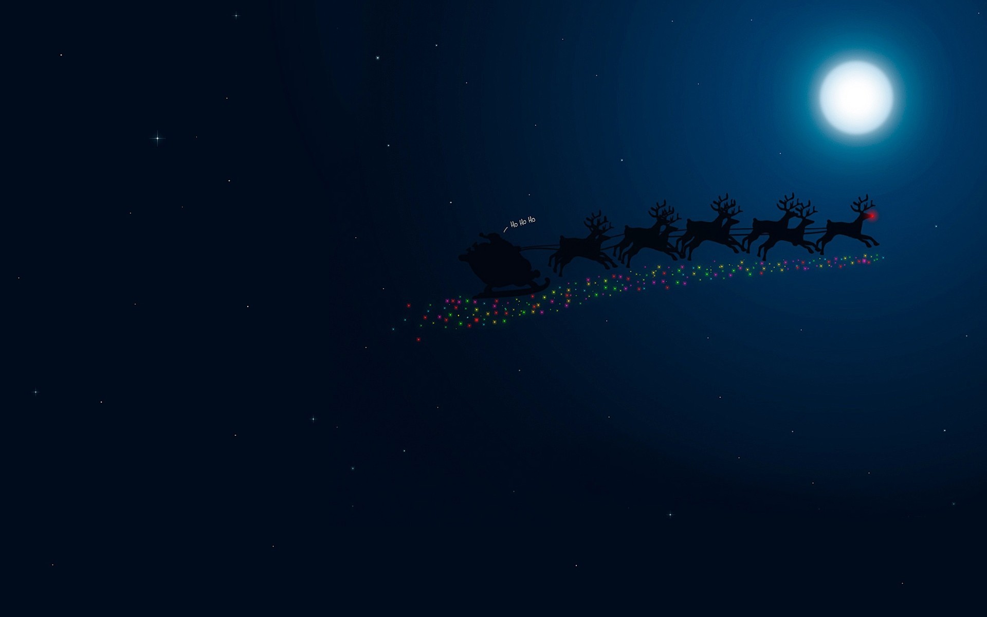 night new year sledge reindeer moon santa