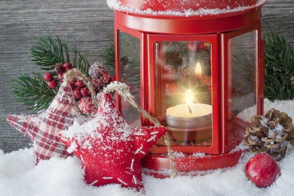 Lantern with candle, handmade toys