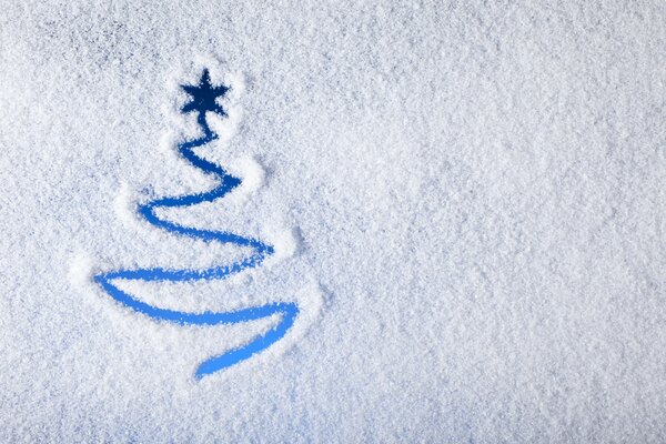 Dibujo esquemático de un árbol de Navidad con una estrella en la nieve