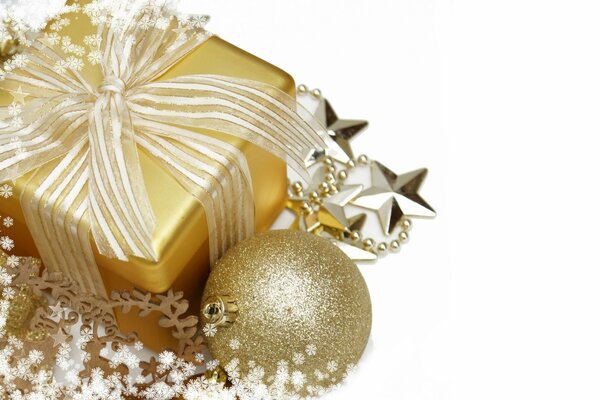 Golden gift box and Christmas balls