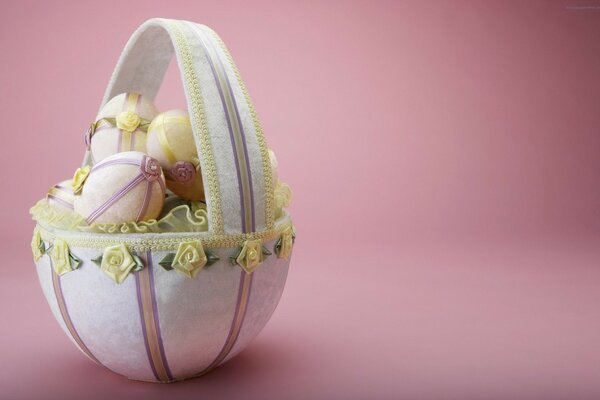 Easter egg in a delicate basket