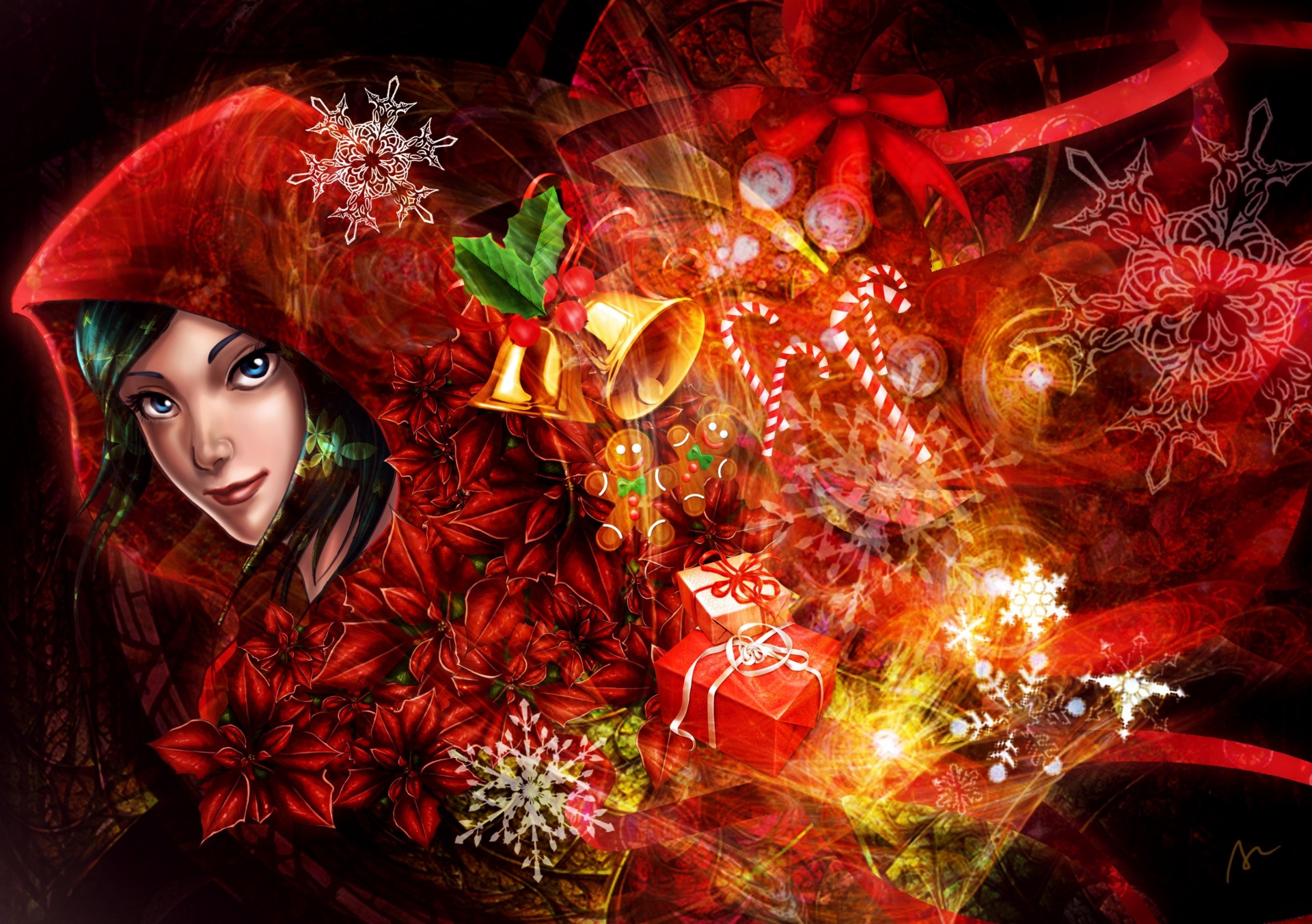 a merry christmas art girl holiday