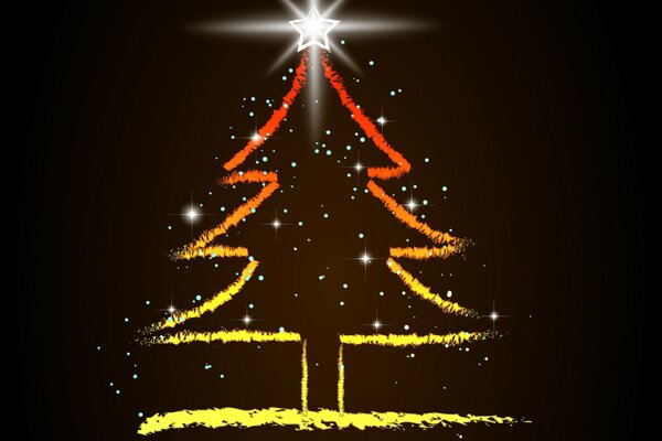 Drawing of a Christmas tree with a star on a black background