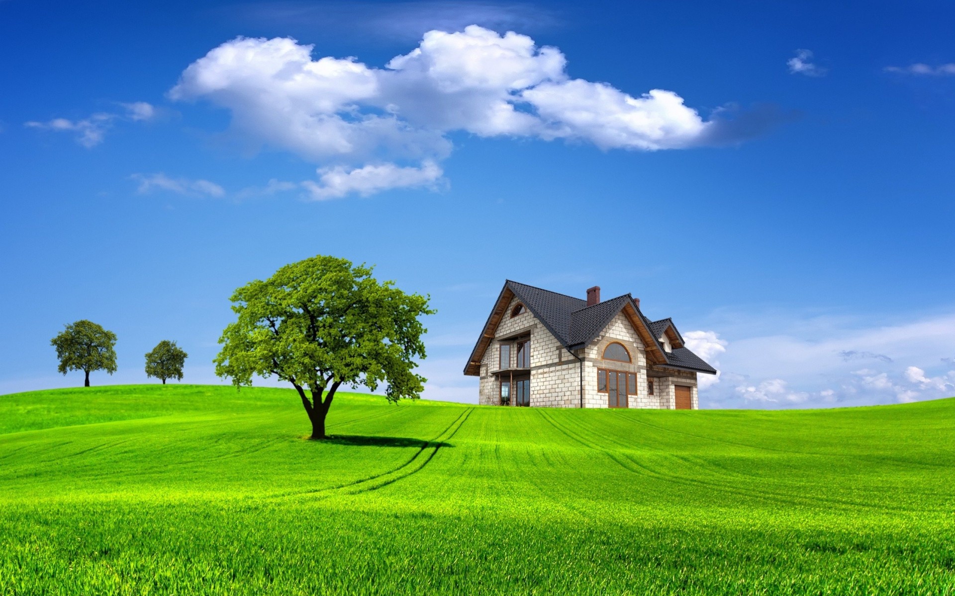 haus zuhause natur baum feld landschaft ansicht sommer