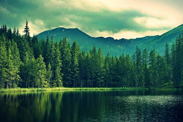 Mountain lake on the background of high mountains