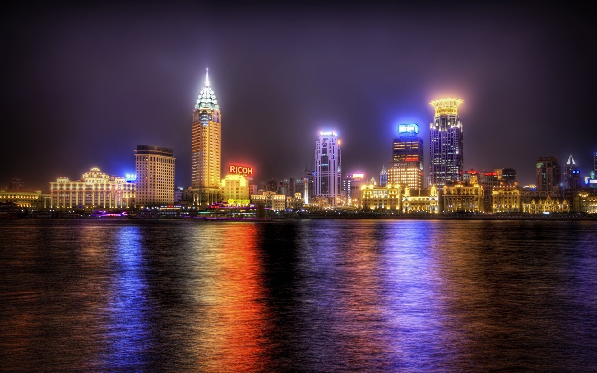 villes de nuit lumière lumières amérique eau nuit maisons