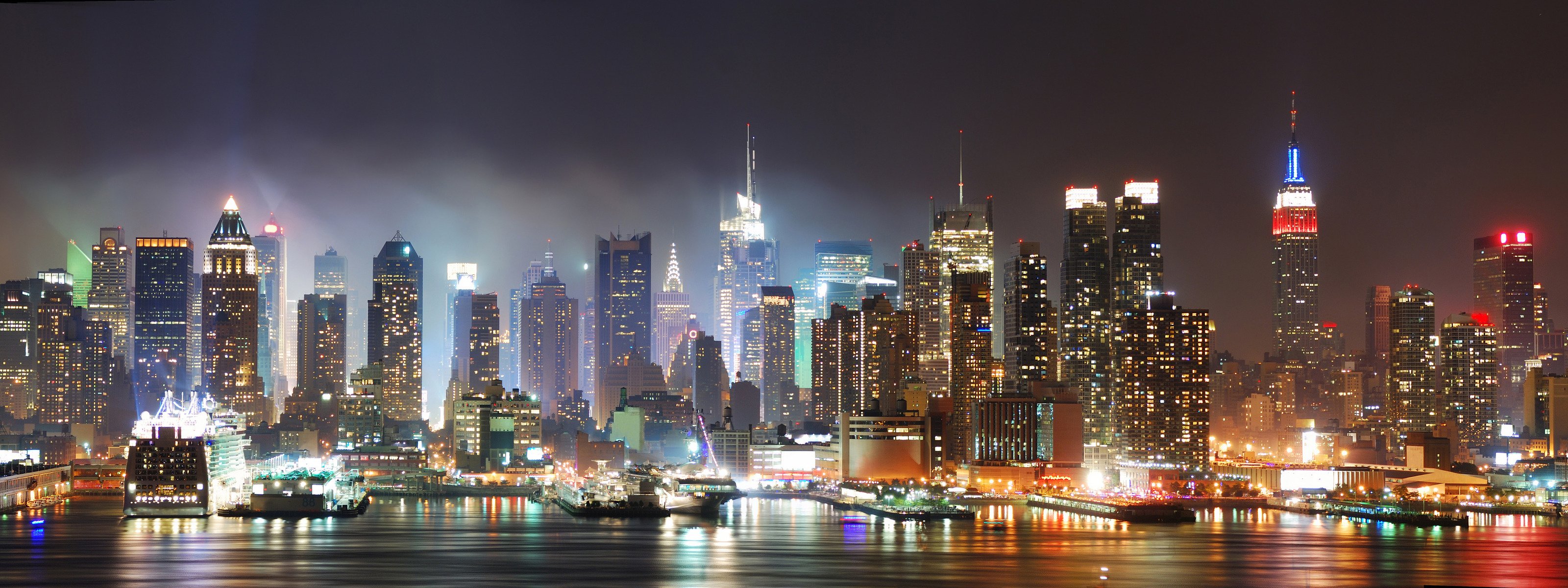 3200x1200 ciudades de nueva york américa estados unidos hogar agua océano mar luces luz cielo nueva york estados unidos estados unidos fotos nocturnas