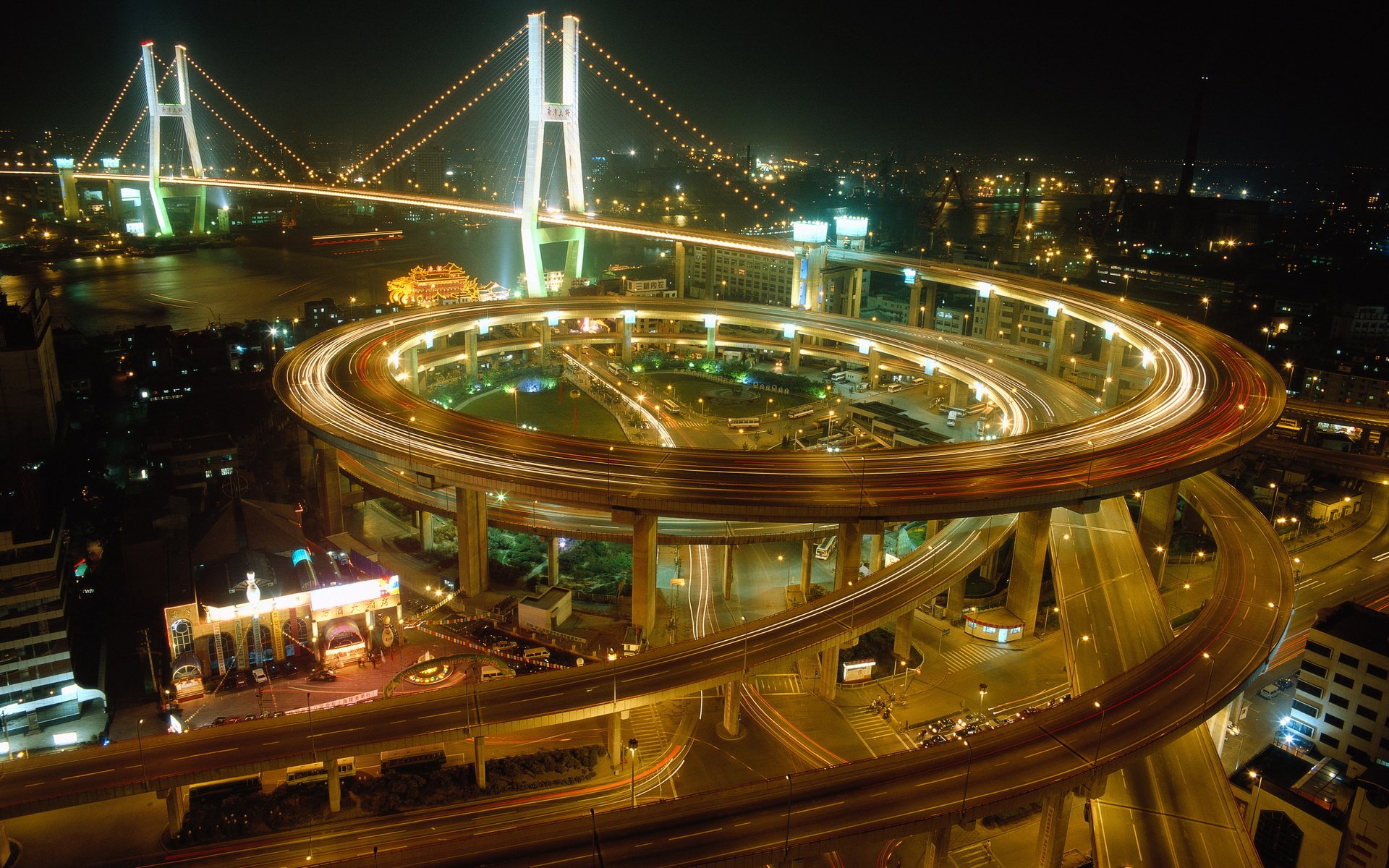 china shanghai brücke straße stadt nacht lichter