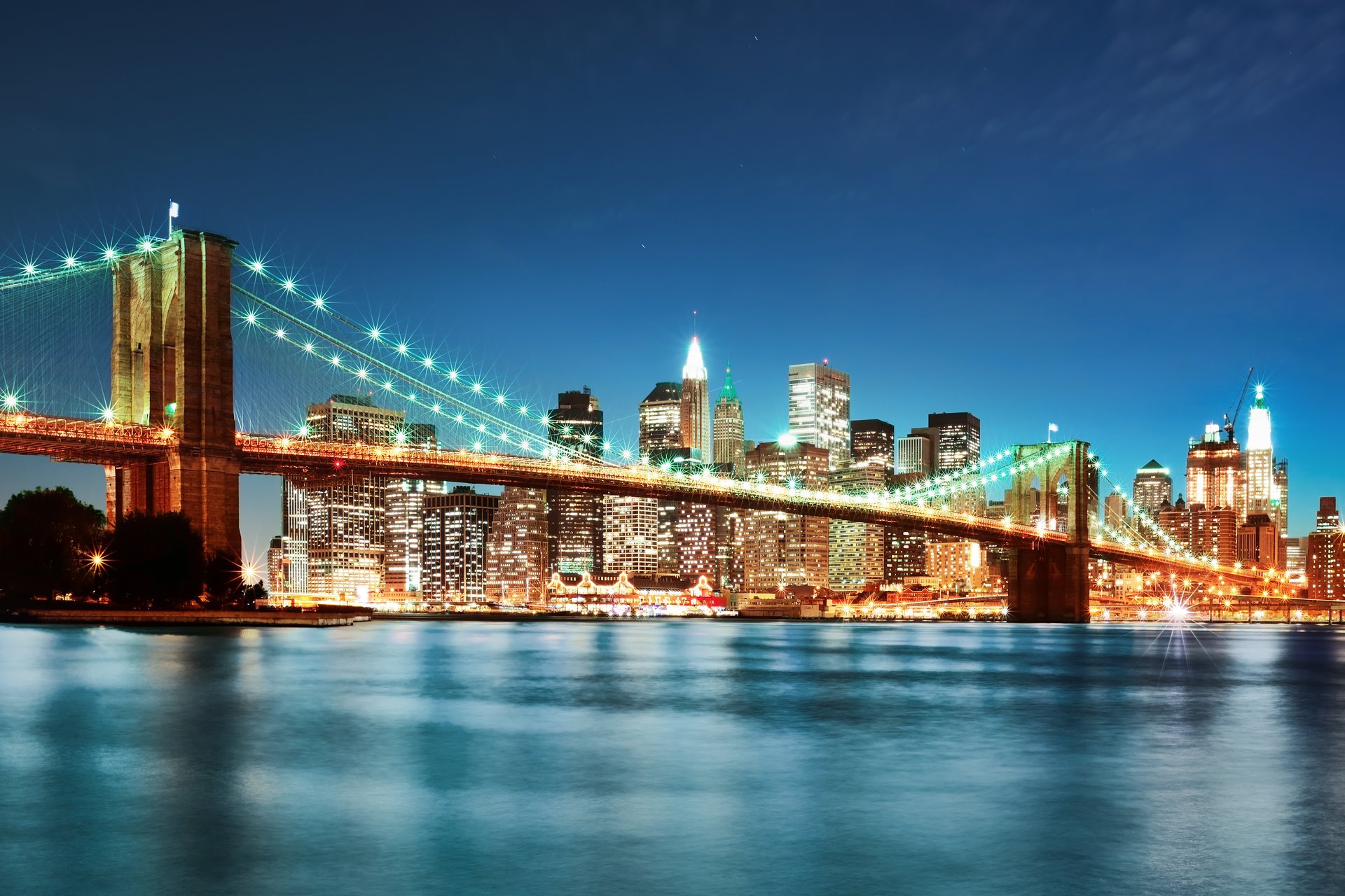 brooklyn bridge brücke new york city stadt nacht lichter