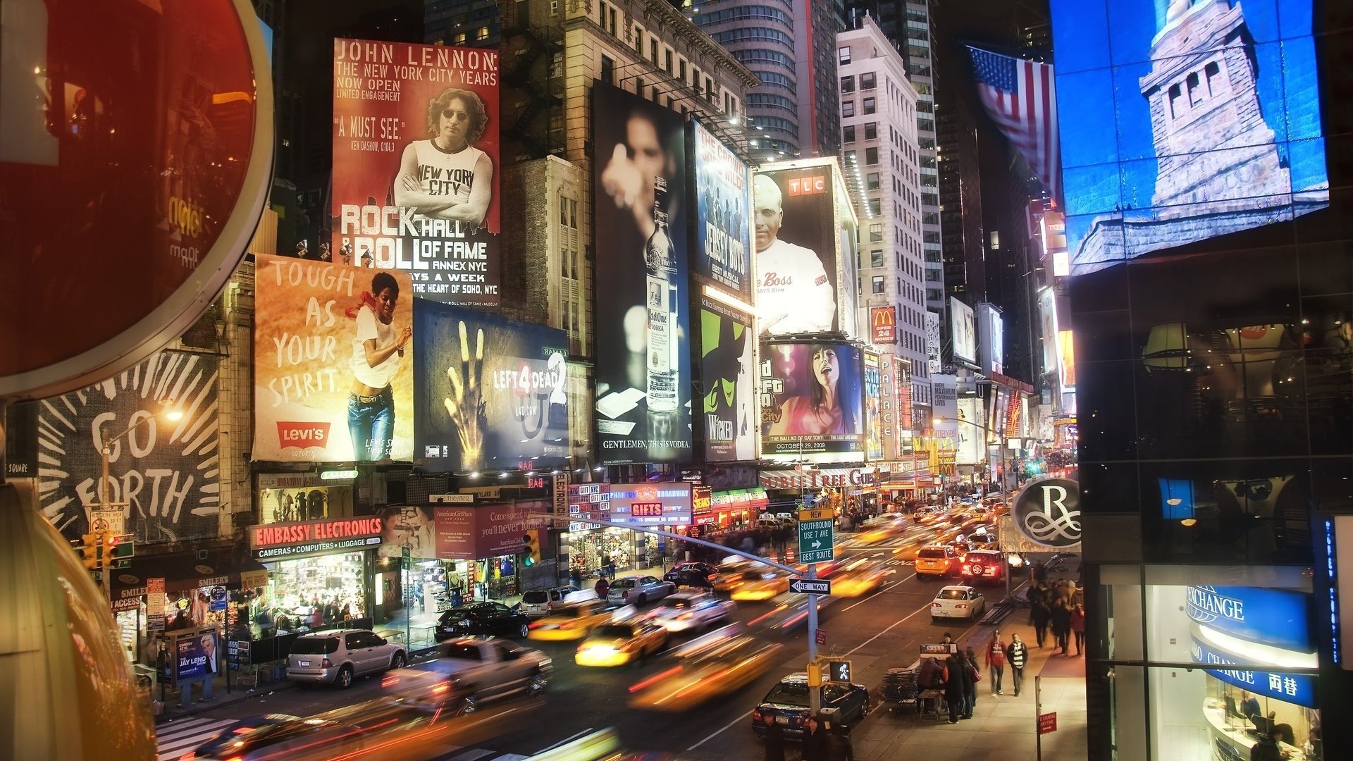 ciudad nueva york noche calle tráfico luces