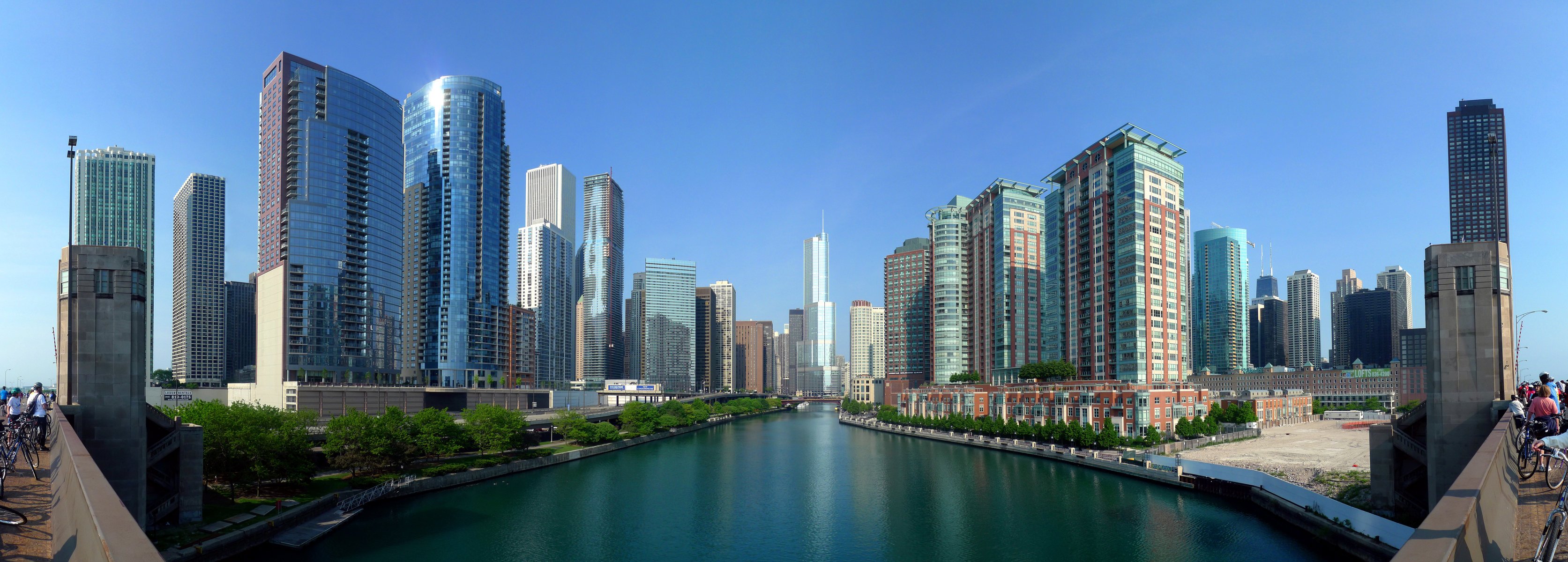 stati uniti città chicago fiume acqua vista panorama case edifici cielo grattacieli foto