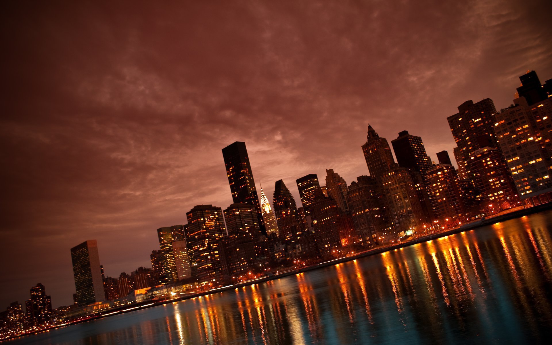 manhattan nyc new york town night river lights skyscraper