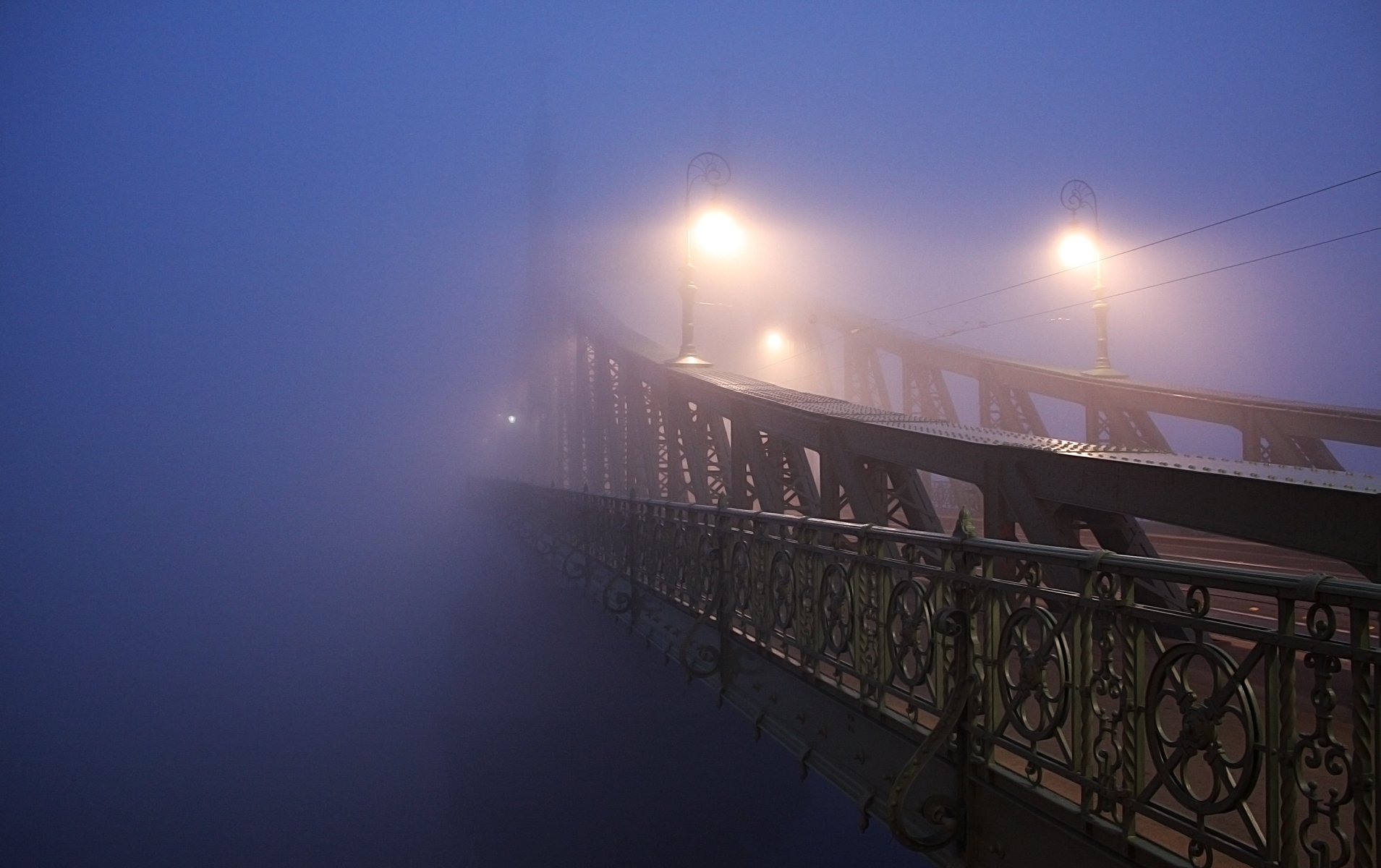 ponts ville brouillard lampes nuit lumière photo