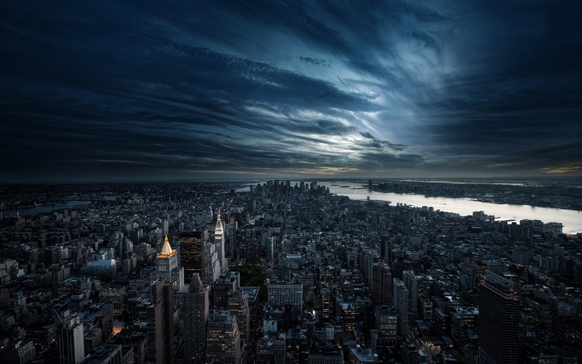 ciudad tarde noche nubes américa estados unidos nueva york rascacielos edificios nueva york