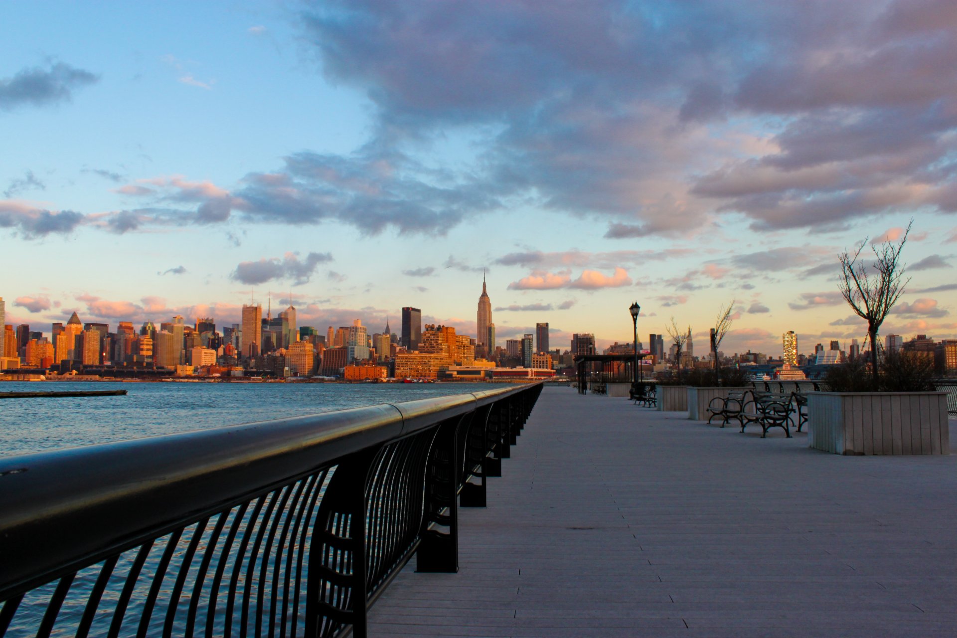 new york new york ville soirée eau coucher de soleil promenade