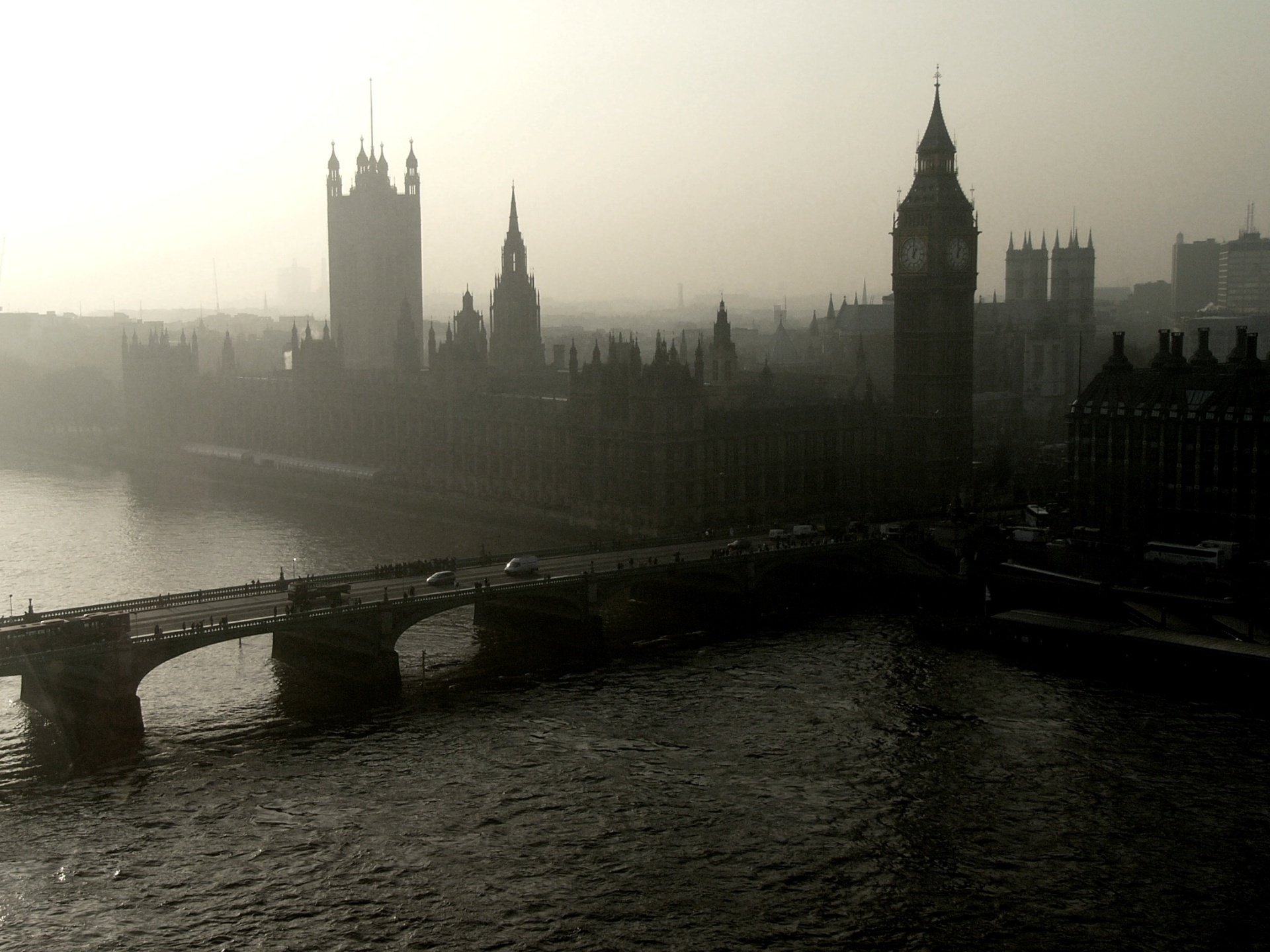 panorama miasto londyn pałac westminsterski most rzeka tamiza wieża big ben big ben czarny biały zdjęcie tło tapeta zdjęcia