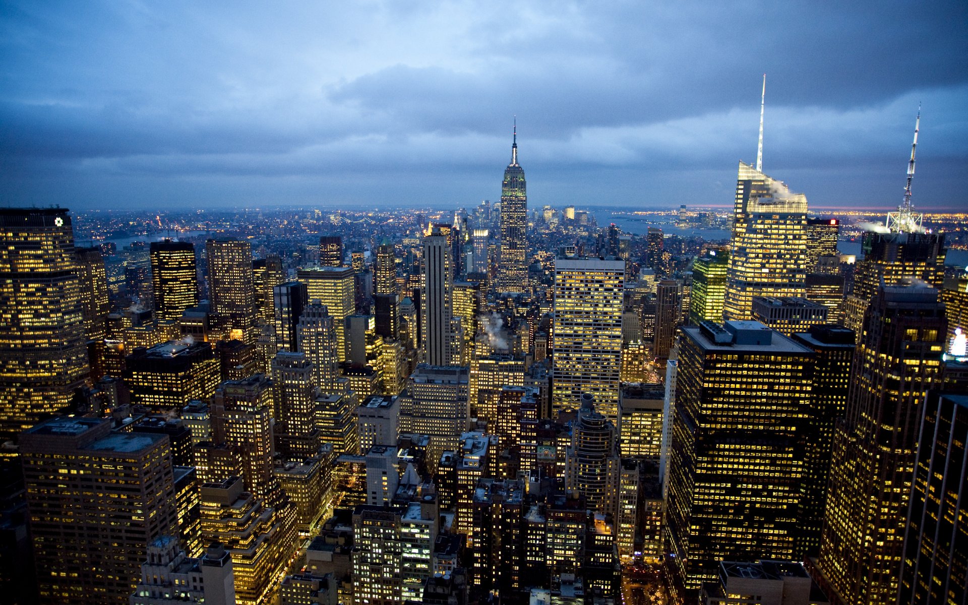 miasta ameryka domy noc światła drogi rockefeller center nowy jork okna światło