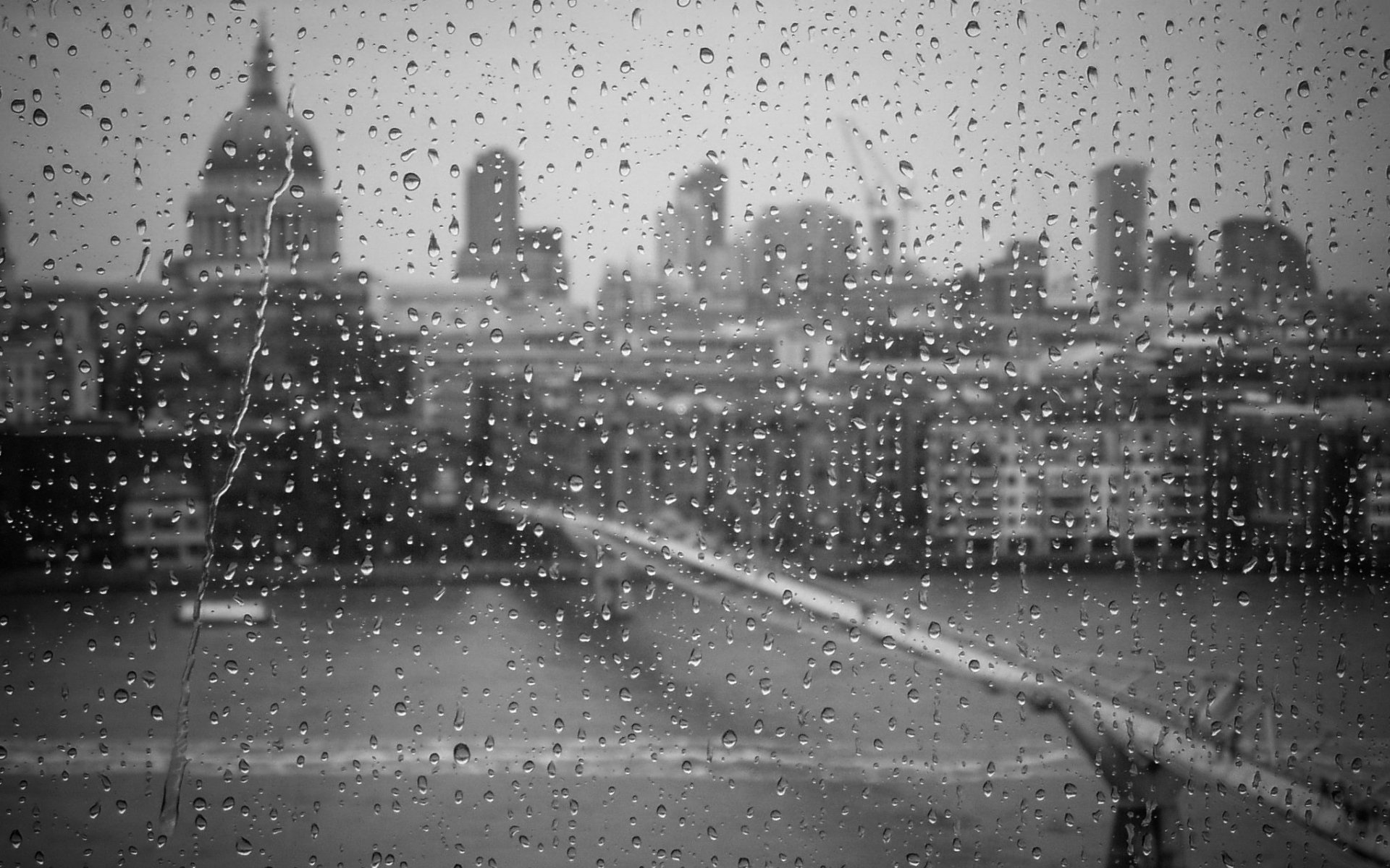 vidrio gotas lluvia ciudad foto negro blanco papel pintado