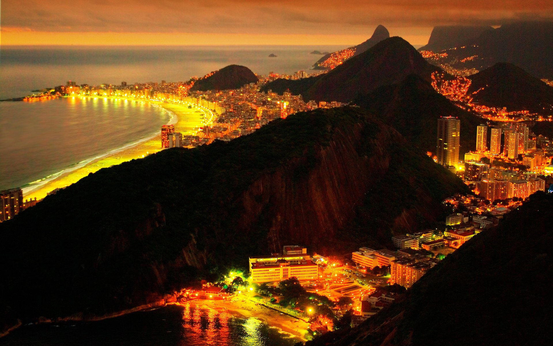 brésil rio de janeiro ville nuit lumières mer