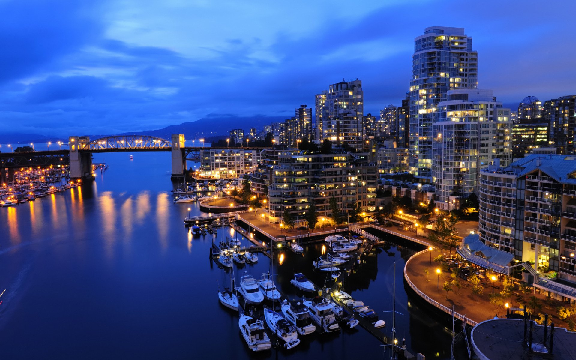 ciudades vista noche mar océano canadá norte vancouver barcos barcos casas luces vida residentes norte