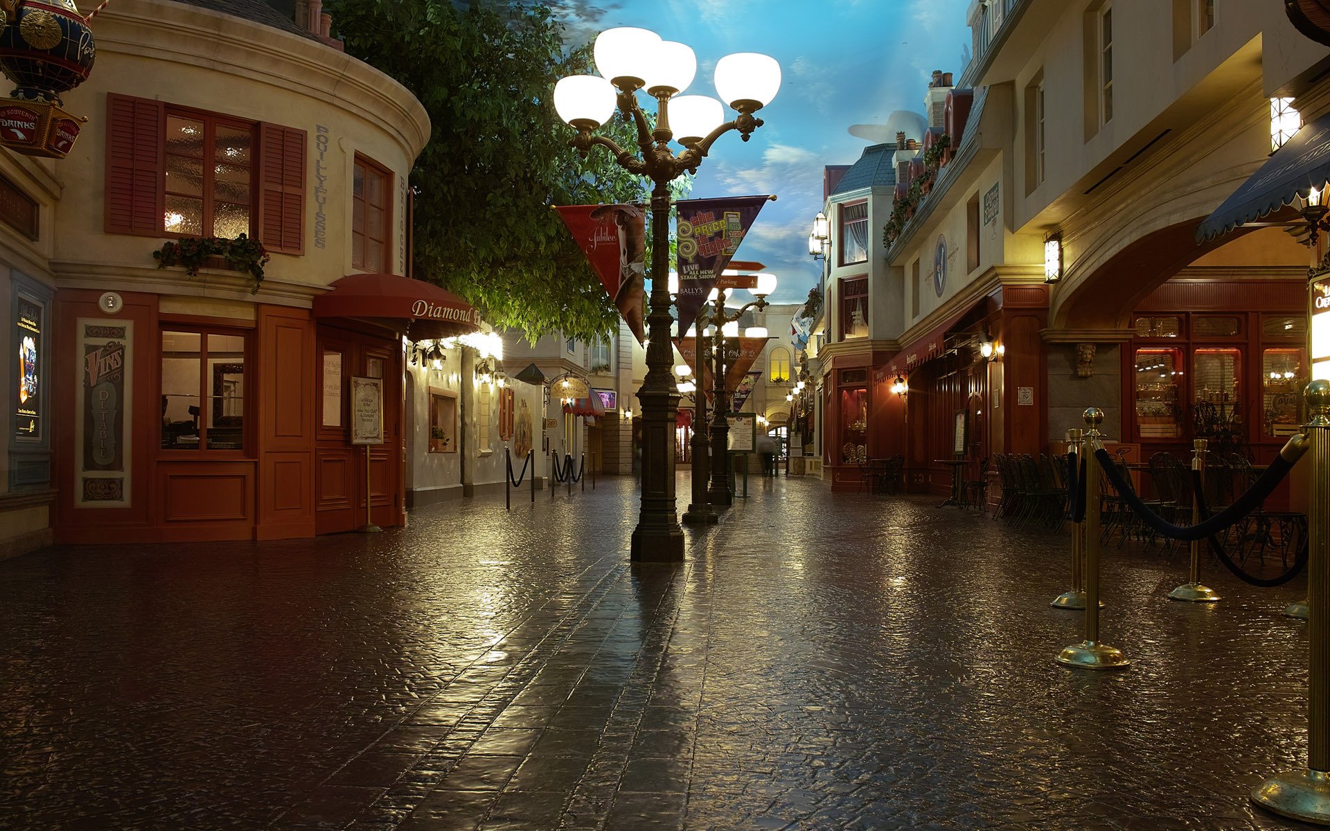 rue café lanternes trottoir