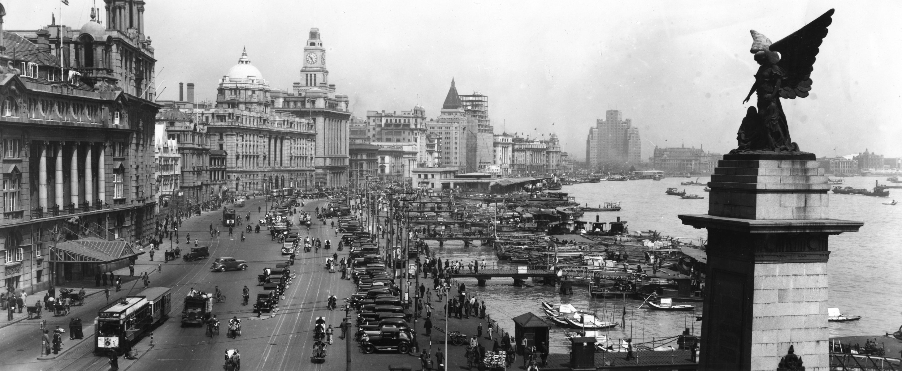 retro shanghai 1930 in bianco e nero lungomare