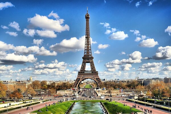 Sunny France. View of the Eiffel Tower