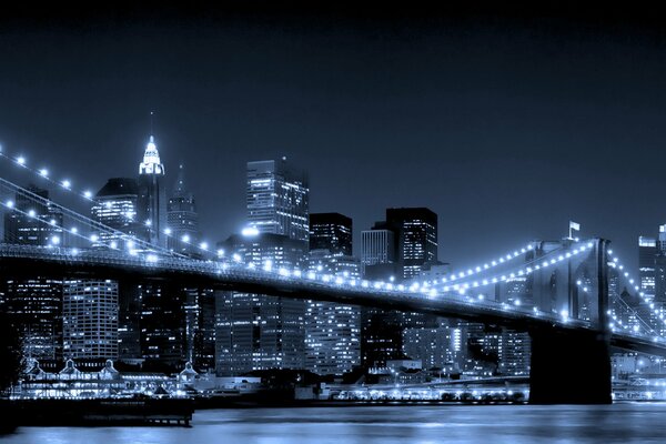 Gratte-Ciel de nuit pont de Brooklyn