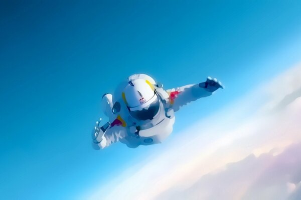 La caída de un astronauta a la tierra en las nubes